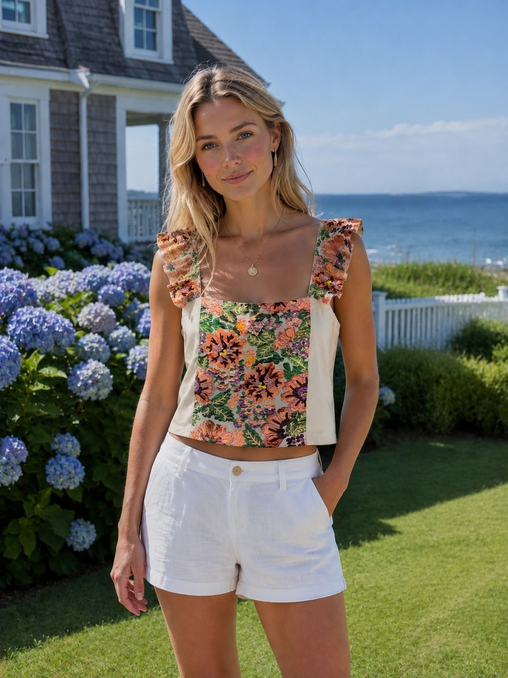 TINY ANTROPOLIGIE Floral Square-Neck Crop Top - 100% Cotton
